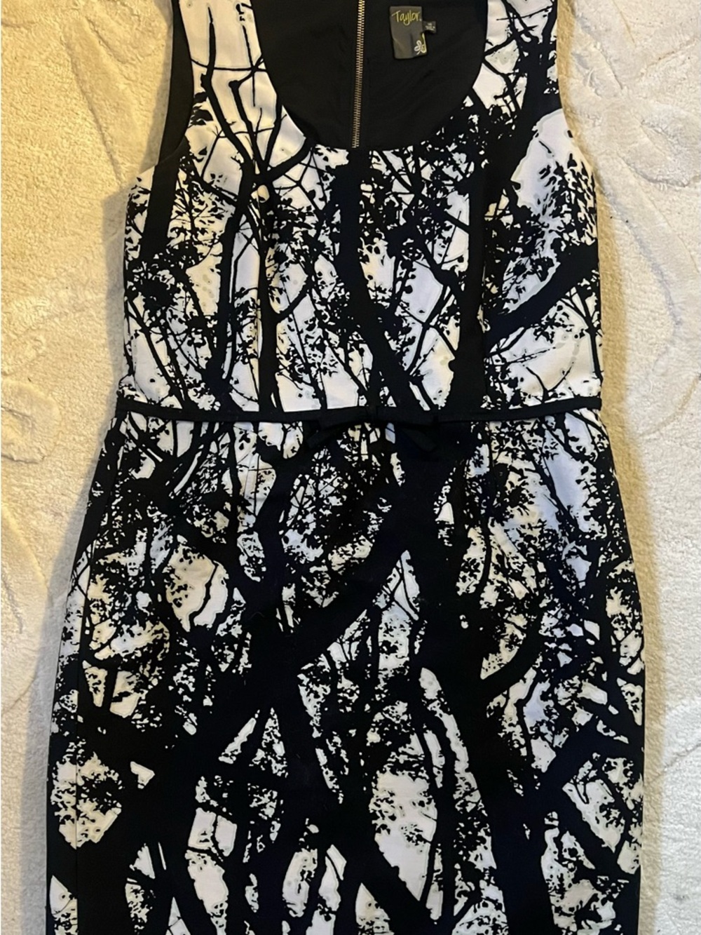 Taylor Black & White Tree-Branch Print Midi Dress
